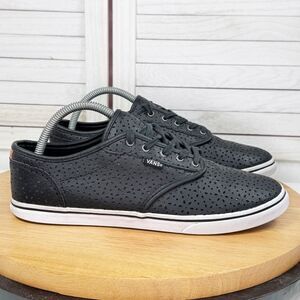 Vans Atwood Perforated Leather Low Top Lace Up Sneakers Black Womens 10